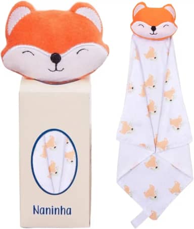 Naninha para Bebê de Bichinho de Pelúcia com Prendedor de Chupeta (Raposa Laranja)