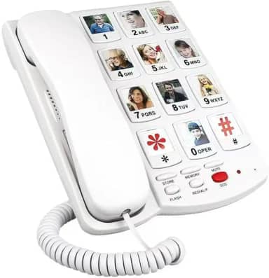 Telefones de botão grande para idosos – telefone com botão grande com mostrador de emergência SOS, volume extra alto, compatível com aparelho auditivo, fácil operação para idosos (imagem_chave)