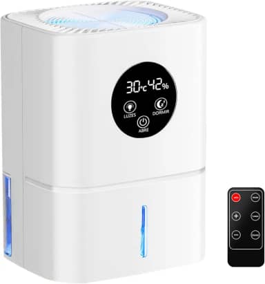 pequeno desumidificador de ar, 1100 ML, 7 luzes, com 2 modos, lembrete de água cheia e desligamento automático, adequado para salas de estar, armários, banheiros, porões, trailers