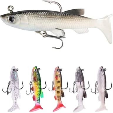 AOSTSOA Kit 5 Isca Artificial Silicone Shad Peixe Embutido Chumbadas