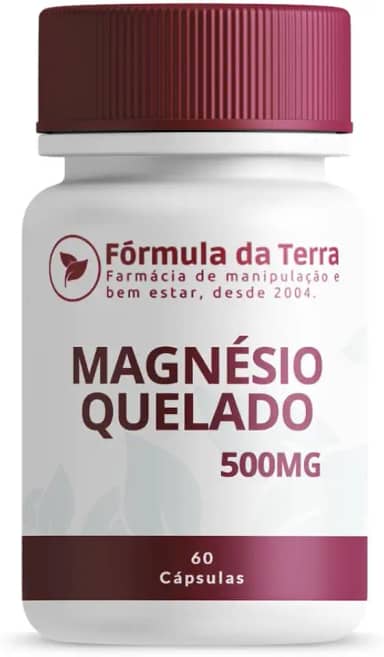 Magnésio Quelado 500mg, Suplemento Mineral para Função Muscular e Metabólica, 60 Cápsulas Veganas, Sem Glúten e Sem Lactose