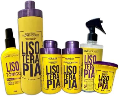 Kit 6 em 1 Lisoterapia - Progressiva, Shampoo, Condicionador, Protetor Térmico, Tônico Capilar e Máscara