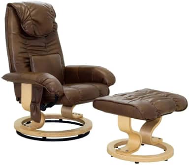 Poltrona de Massagem Grenaa Elétrica Reclinável Giratória PU Marrom Vintage - Gran Belo