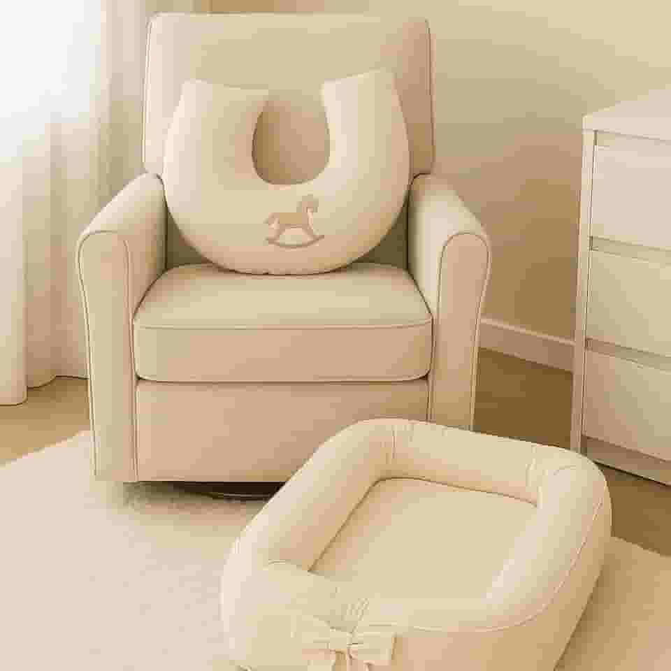 Combo Ninho Redutor Berço Palha e Almofada Amamentação Bebê Linho Bordada Menina Menino Unisex Off White Baby Infantil (Doce Memoria) 100% Algodão