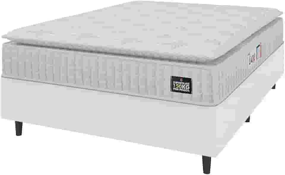 Cama Box Casal Queen Colchão Espuma D45 Lazio Pillow Top 158x198x62cm Branco Hellen – Suporta Até 150 Kg Por Pessoa