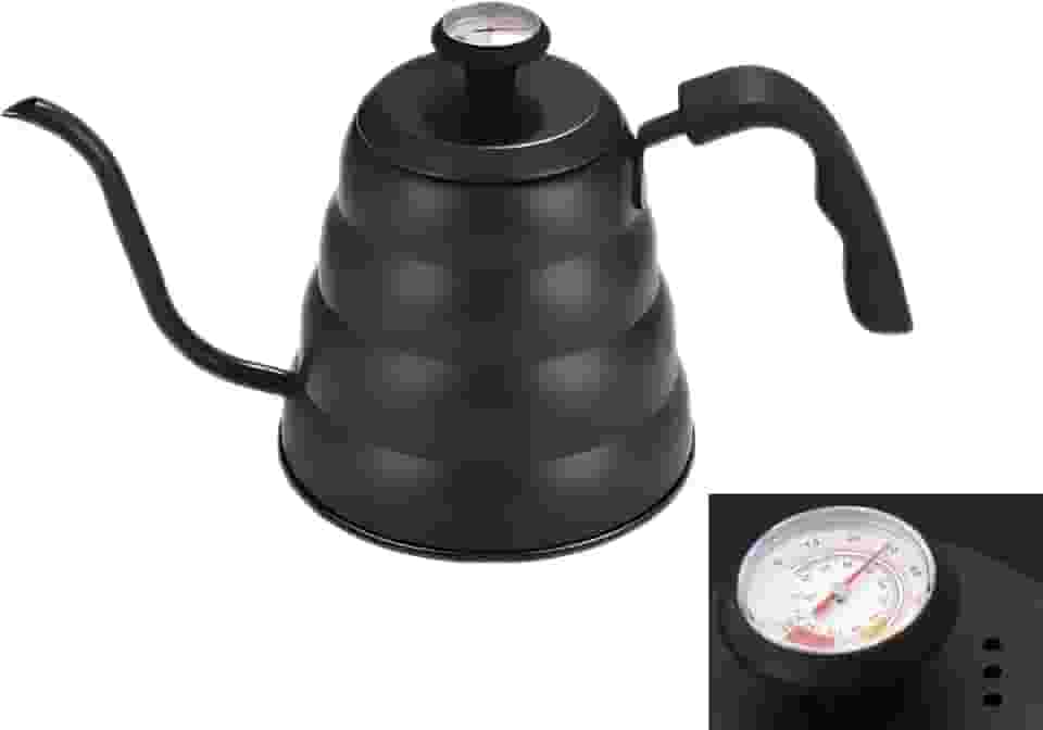 Chaleira Bico De Ganso Fino Barista Inox com Termômetro 1,2l (Preta)