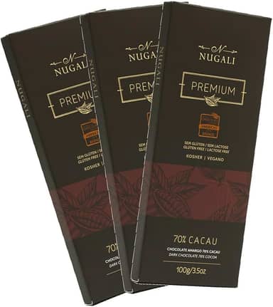 Kit Barra de Chocolate Amargo 70% – Nugali – 3 unidades de 100g