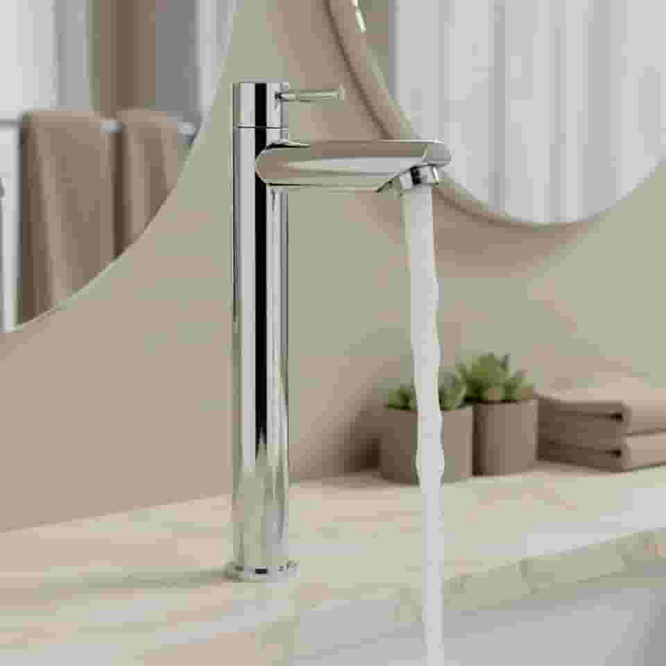 Torneira Para Banheiro De Mesa Bica Alta 1/4 De Volta Aço Inox 304 Elegance Beltempo (Cromada)