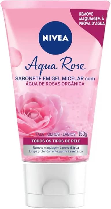 NIVEA Sabonete Facial em Gel Aqua Rose 150ml - Remove impurezas e maquiagem à prova d'água sem deixar resíduos, promove maciez na face e prepara a pele para receber maquiagens
