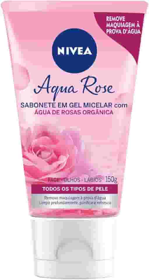 NIVEA Sabonete Facial em Gel Aqua Rose 150ml - Remove impurezas e maquiagem à prova d'água sem deixar resíduos, promove maciez na face e prepara a pele para receber maquiagens