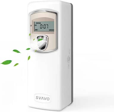 SVAVO Dispensador automático de fragrância LCD – suporte de parede/dispensador de ambientador automático ABS de suporte independente, dispensador de perfume programável em spray aerossol