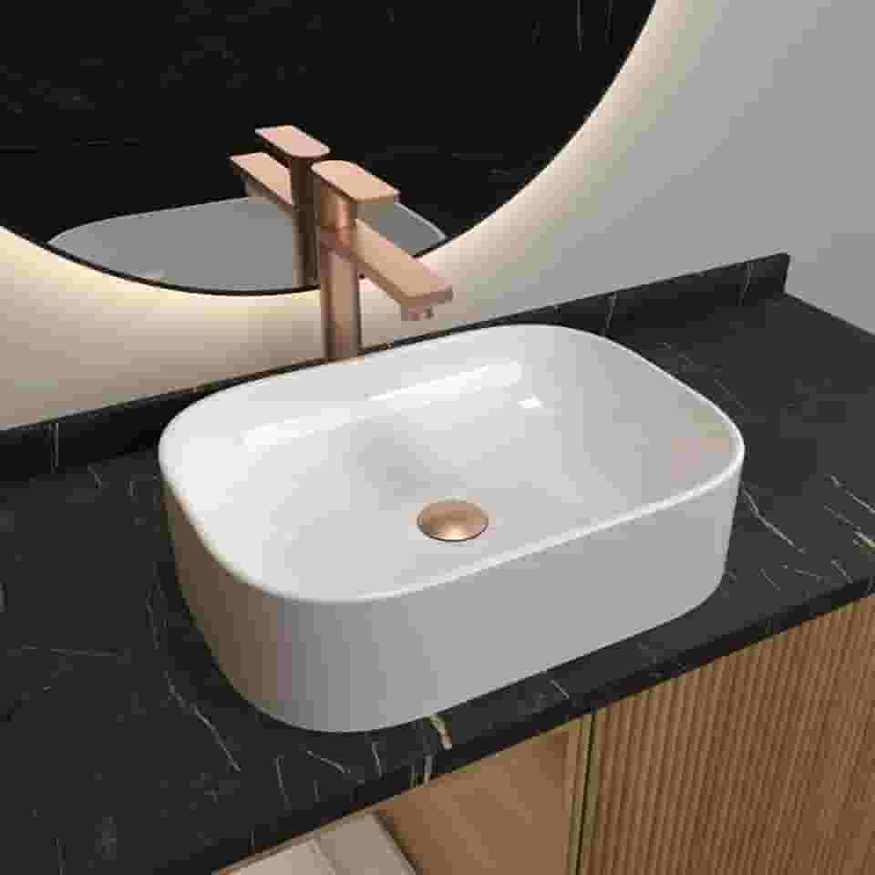 Cuba Pia De Apoio Para Banheiro Luna em Mármore Sintético Acabamento Brilhante 28x38 - Branco