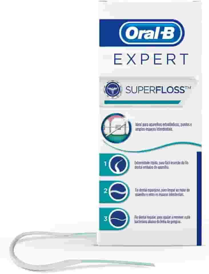 Oral B Expert, Super Floss, Limpeza Ideal para Ortodontia, Coroas, Prótese, Pontes e Espaços Interdentais, Diferentes Trechos e Texturas, 50 Unidades