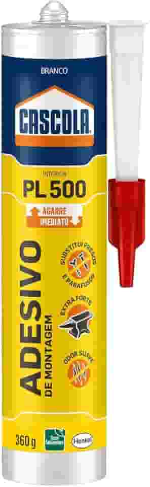Cascola Cola Monta & Fixa PL 500 Interior, Adesivo de montagem extraforte, Cola para madeira, MDF, compensado, concreto, entre outros materiais, Cartucho com 360g