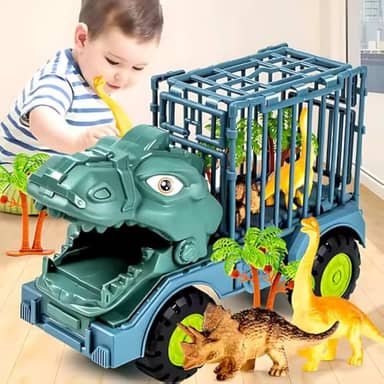 Caminhão Carrinho + 4 Dinossauros Safari Brinquedo Crianças