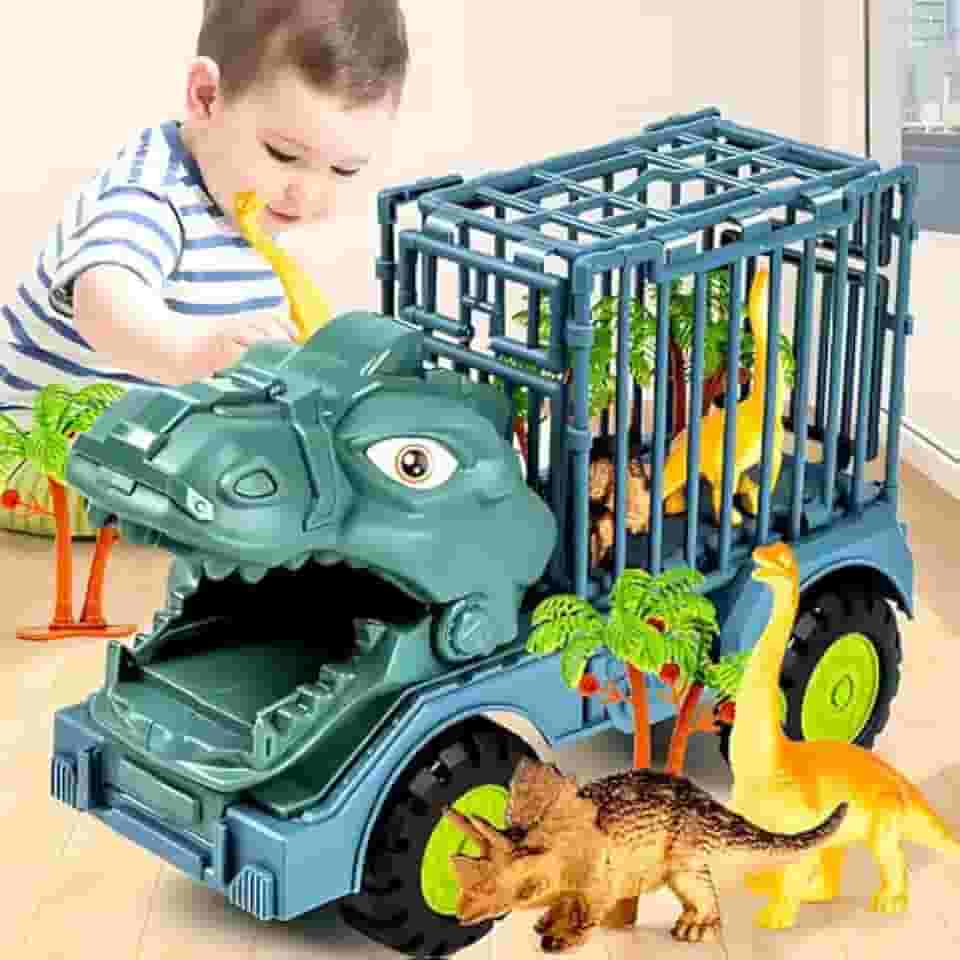 Caminhão Carrinho + 4 Dinossauros Safari Brinquedo Crianças