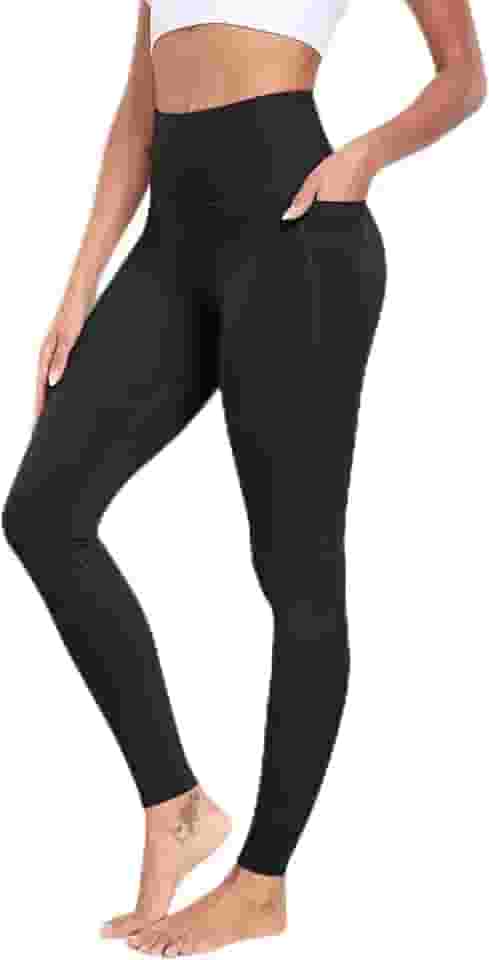 Leggings com bolsos para mulheres, calças de ioga para treino de cintura alta com controle de barriga, Preto, M