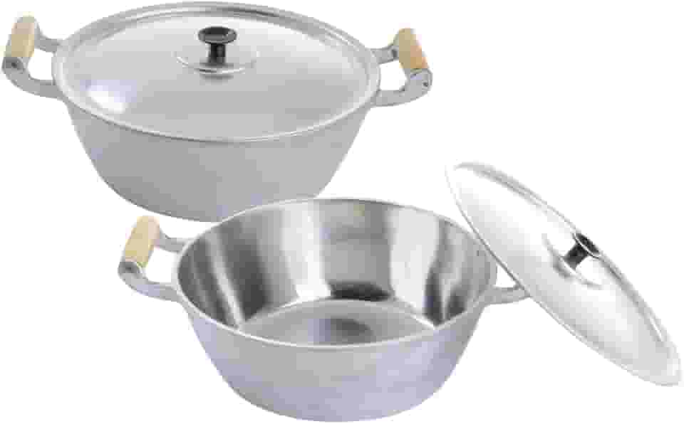 Jogo De Panela Alumínio Batido Grosso Com 2 Peças Cabo Madeira Marfim Envernizado 20 E 22