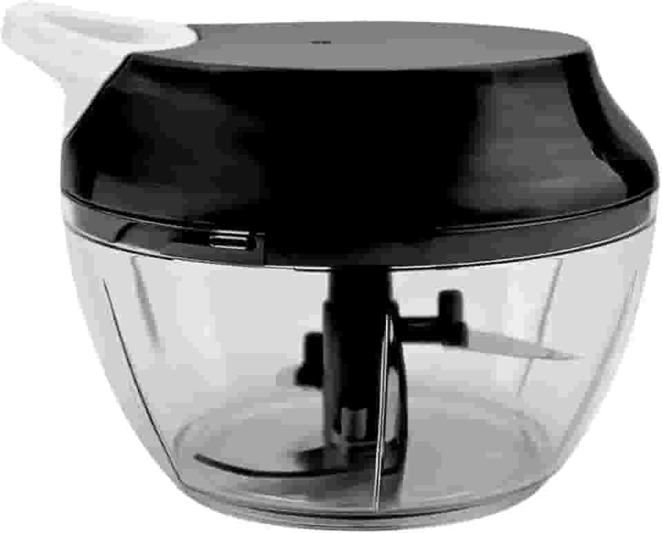 Processador de Alimentos Grande 500ml Triturador Com Três lâminas Em Inox Manual Acionamento Por Corda Retrátil (Preto)