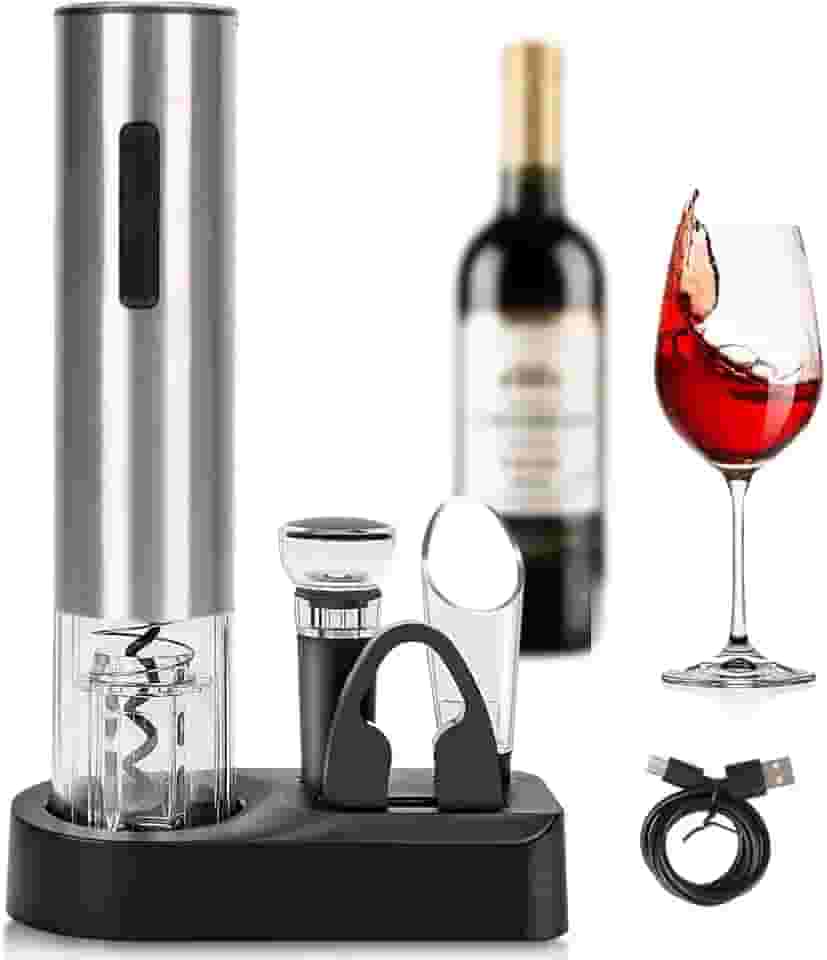 Conjunto Abridor de Vinho 4 em 1, Kit Abridor de Vinho Eletrico, Aço Inoxidável, Prata