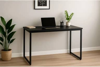 Mesa Industrial 90cm Preto – Escrivaninha Multiuso para Apartamento, Home Office, Estudo ou Gamer Moffer(Preto,Mesa Completa)