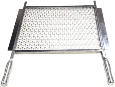 Grelha Churrasco Moeda Abas Cabo Aluminio Inox 67x40