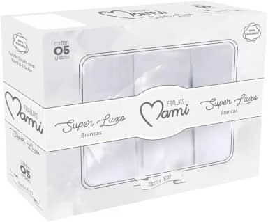 Papi Textil Fralda Super Luxo Mami c/Bainha Branca 70x70cm Caixa Contém 05 Un