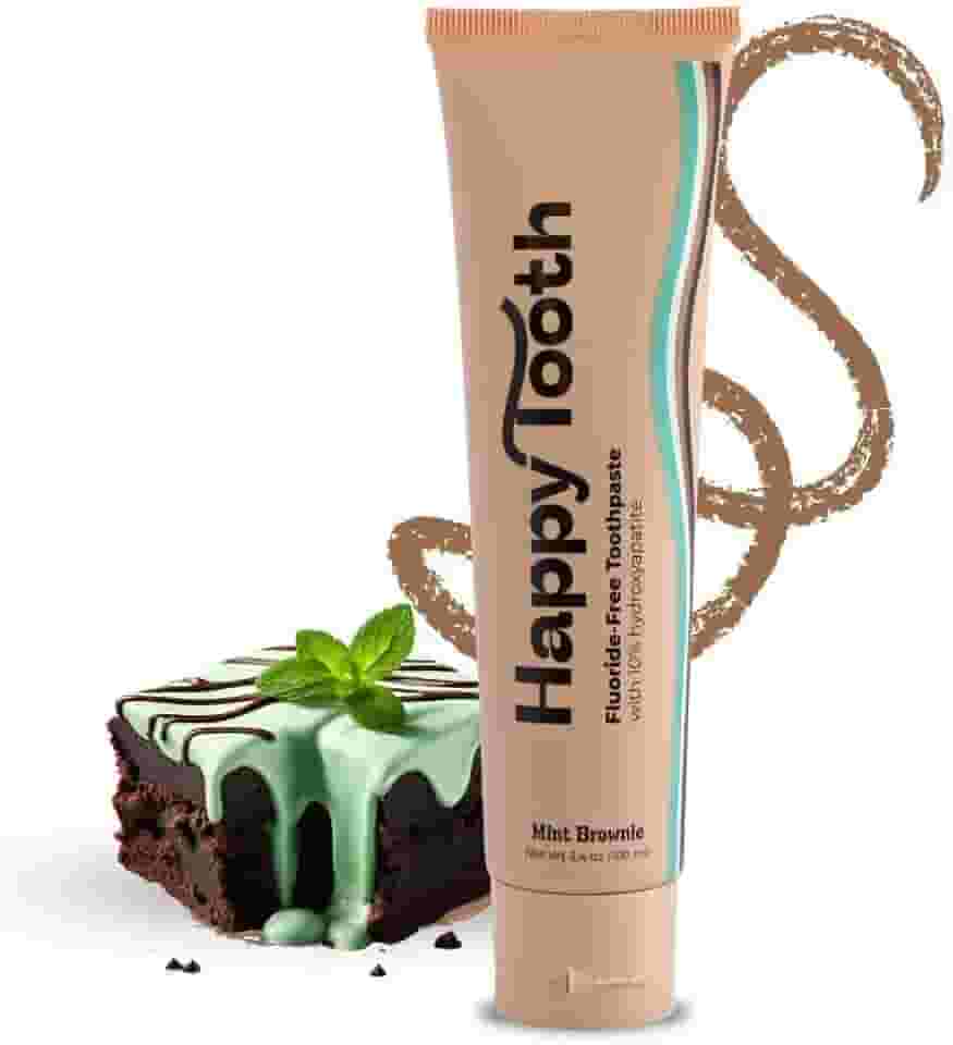 Happy Tooth Pasta De Dente Natural De Hidroxiapatita, Sem Flúor, Sem Sls, Clareamento Para Dentes Sensíveis, Ingredientes Naturais, Formulado E Recomendado Por Dentistas, Adultos E Crianças, Brownie