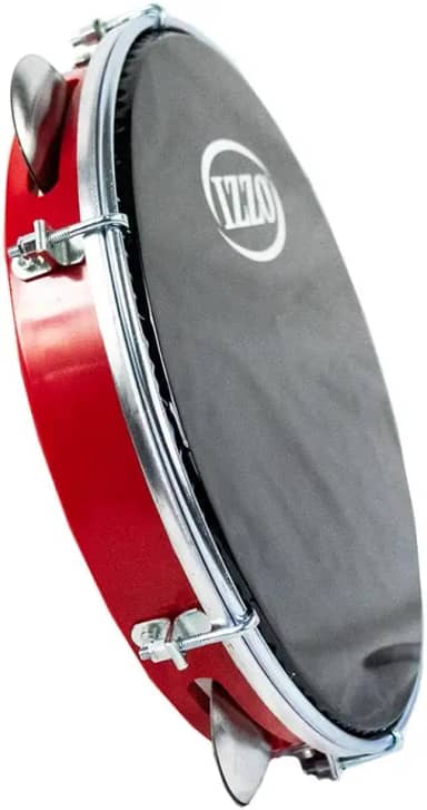 Pandeiro Izzo 10 Polegadas ABS Vermelho com Pele Preta 6 Afinadores 5 Pares Platinelas