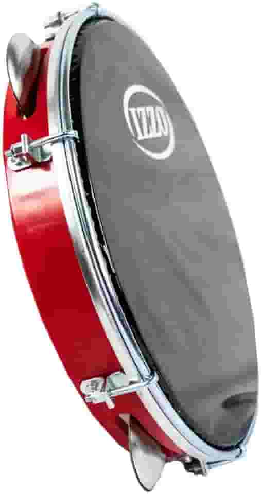 Pandeiro Izzo 10 Polegadas ABS Vermelho com Pele Preta 6 Afinadores 5 Pares Platinelas