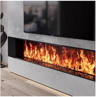 Lareira Decorativa Lareira elétrica embutida a vapor de água, chama atomizada realista 3D, controle remoto/por toque, temporizador, ajuste, preta(Pequeno)