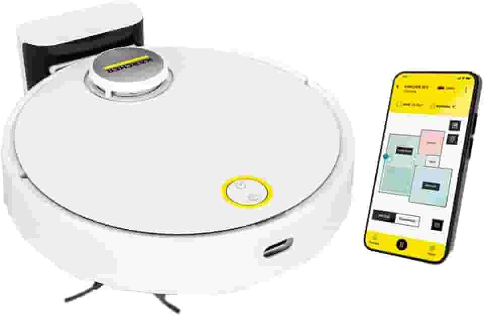 Kärcher Robô Aspirador de Pó RCV 3 com Mapeamento Inteligente, Aspira e Passa Pano. Controle via Aplicativo. Autonomia de 120 min. Navegação a Laser LiDAR e Sensor 360° - Bivolt