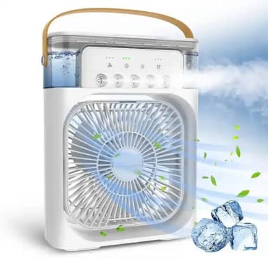 Mini Ar Condicionado Portátil USB Ventilador de Mesa Umidificador Climatizador de Ar Com Tanque de Água Gelo Luz de Led Bivolt 110v 220v (Branco)