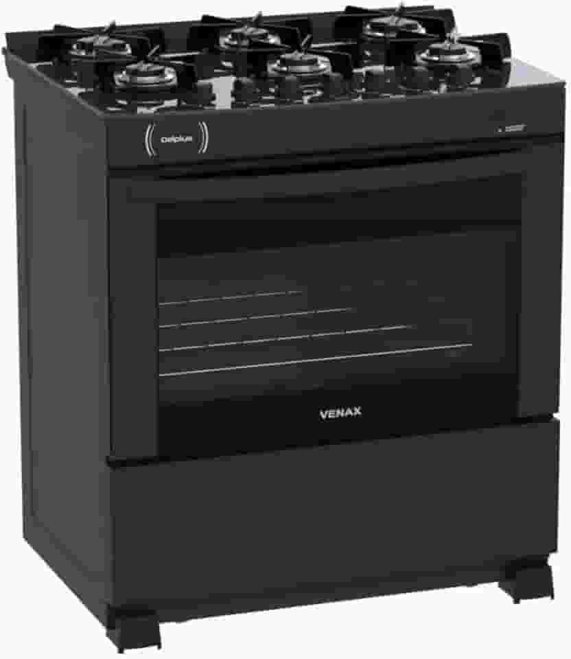 Fogao 6 Bocas Venax Delplus Vitreo Bl Preto Fosco Gas Glp