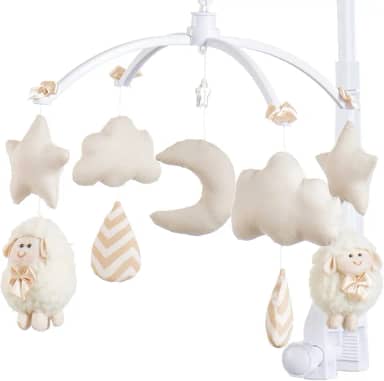 Sleep Baby Móbile Berço Musical e Giratório Ovelha Bege para Bebês e Crianças Pequenas