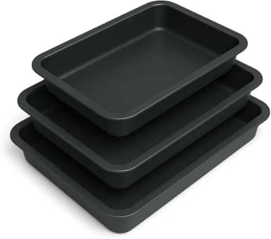 Conjunto de 3 Assadeiras Retangulares Antiaderentes, 31cm/37cm/42cm, Alumínio com Revestimento em Teflon, para Bolos e Assados