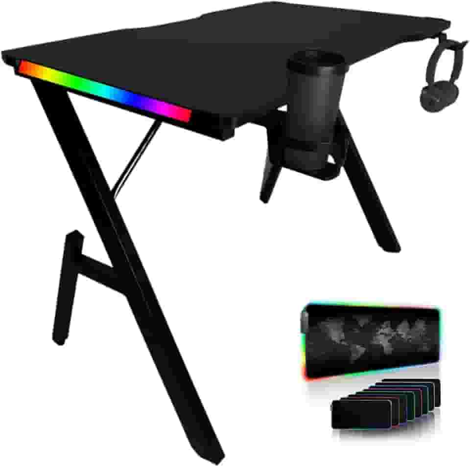 Mesa Gamer Para Jogos Escrivaninha Com Iluminação Led Mousepad Rgb