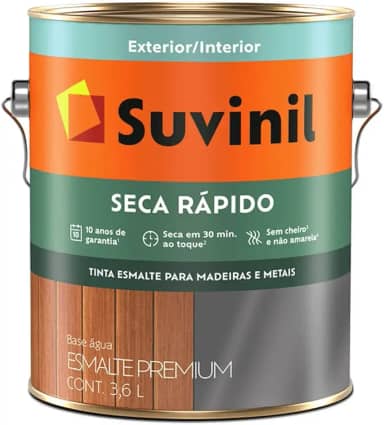 Tinta Suvinil para madeiras e metais esmalte acetinado seca rapido 3,6L - Branco - 53700011