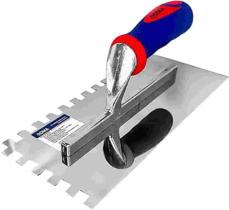 Desempenadeira Aço Inoxidável Dentada Roma Azul 280x120mm Argamassa 10x10m P/Pedreiro Piso Construção Cerâmica Profissional 675D
