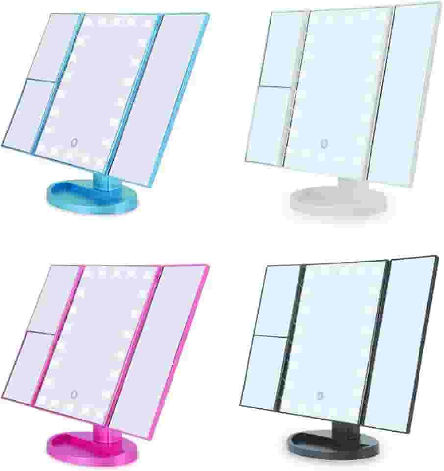 ESPELHO DE MESA GIRATORIO COM ILUMINAÇÃO DE 22 LEDS E AUMENTO PARA MAQUIAGEM, BARBA E LIMPEZA DE PELE PORTATIL