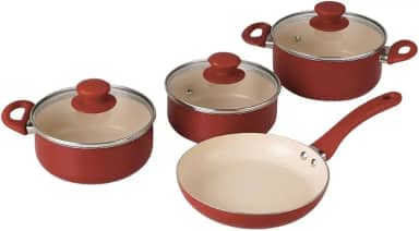 Conjunto Panelas 4 Peças Revestimento Cerâmico Antiaderente – Ideal para Cozinhar sem Grudar – Vermelho