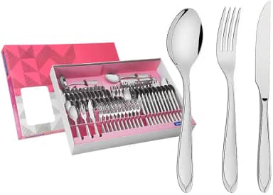 Faqueiro Aço Inox com Faca para Churrasco 91 Peças Tramontina Laguna Prata