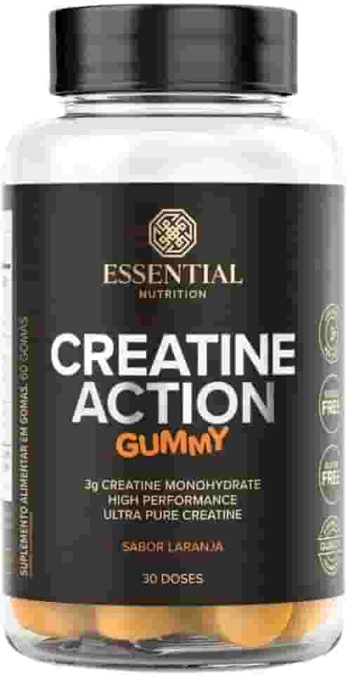 Creatine Action Gummy Essential Nutrition – 60 Gomas Sabor Laranja, Suplemento com Creatina Monohidratada, Prático e Saboroso