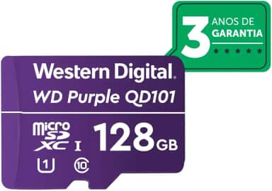 Cartão de Memória Com 3 anos de Garantia Micro SD 128GB WD Purple Intelbras