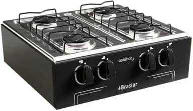 Fogão Portátil 4 Bocas Asiatico Junior Braslar Preto