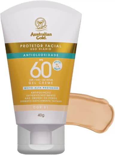 AUSTRALIAN GOLD PROTETOR SOLAR FACIAL COM COR GEL CREME COR 01 FPS 60 40G