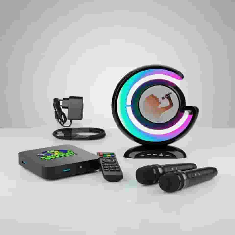 Aparelho de Karaoke Box Com Pontuação Real Contendo 18.000 músicas karaoke na memória + Caixa de Som e 2 Microfones Sem Fio