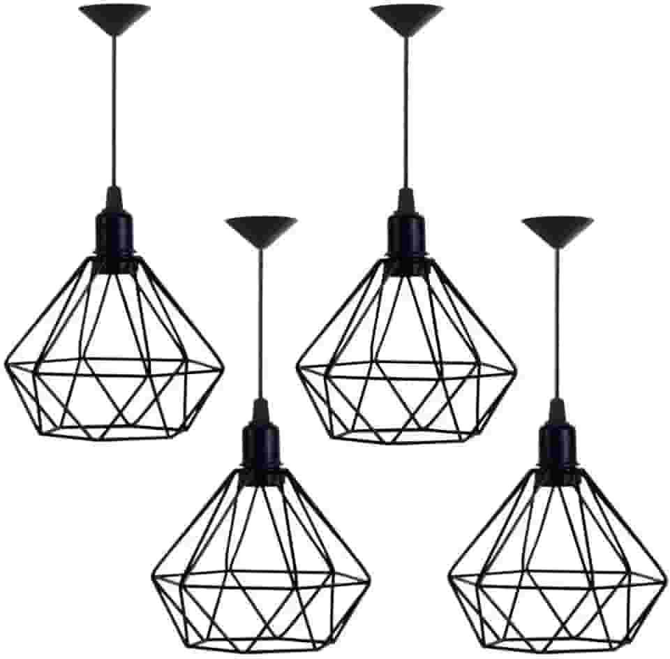 Kit 4 Lustre Pendente Aramado Diamante Preto - Decora na Net