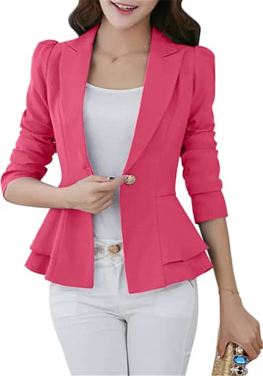 Blazer feminino de manga comprida com frente aberta, para trabalho, escritório, leve, cor sólida, slim fit