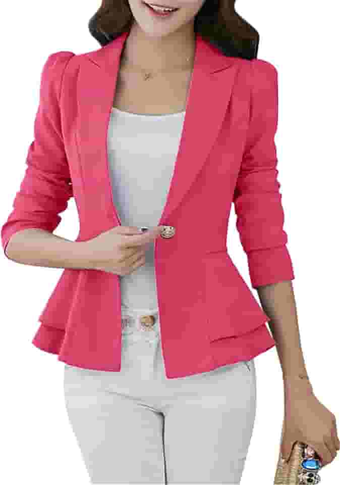 Blazer feminino de manga comprida com frente aberta, para trabalho, escritório, leve, cor sólida, slim fit